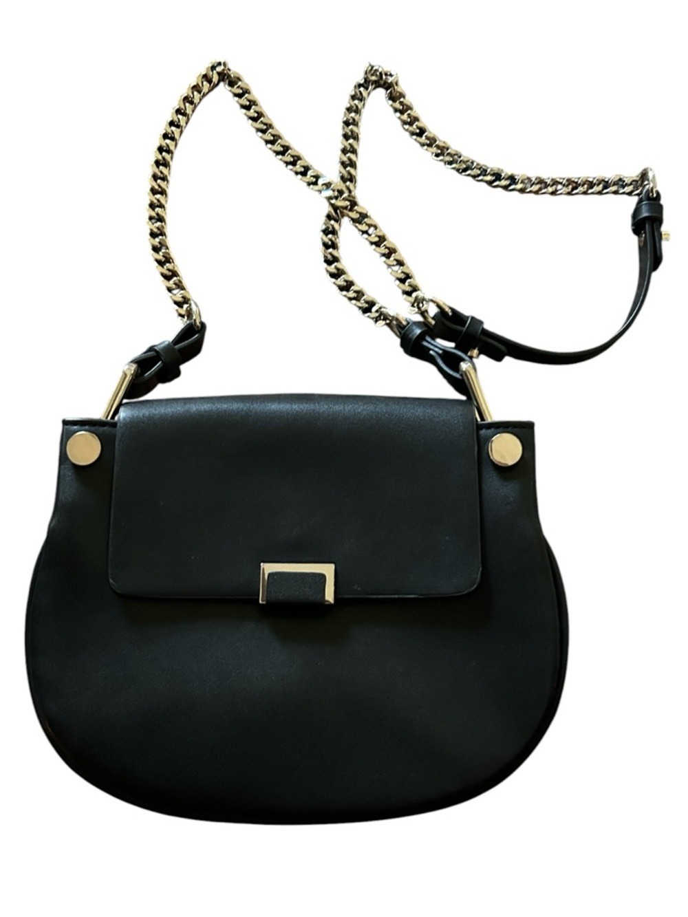 Zara Basic Black Faux Leather Shoulder Bag with Gold Chain Strap